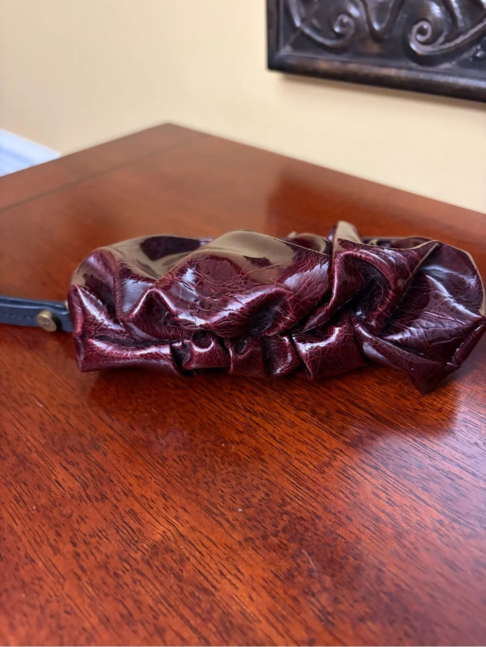 Simply Vera Vera Wang Burgundy Glossy Gathered Wristlet Clutch